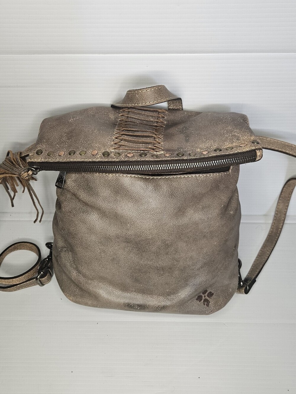 Patricia Nash Luzille Convertible Backpack Distressed Gray Leather Crossbody Bag